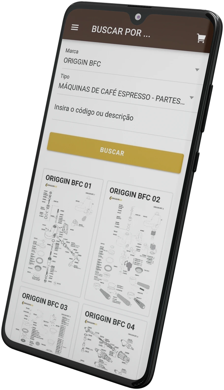 Busca de peças pelo app OrigginGo
